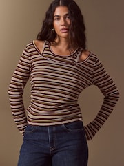 Brown Stripe Layered Long Sleeve Top - Image 1 of 5