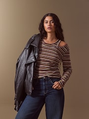 Brown Stripe Layered Long Sleeve Top - Image 2 of 5