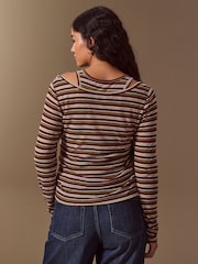 Brown Stripe Layered Long Sleeve Top - Image 3 of 5