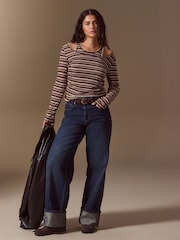 Brown Stripe Layered Long Sleeve Top - Image 4 of 5