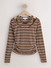 Brown Stripe Layered Long Sleeve Top - Image 6 of 10