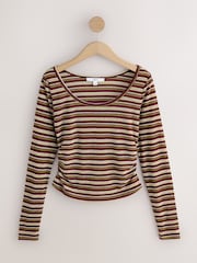 Brown Stripe Layered Long Sleeve Top - Image 7 of 10
