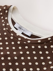 Chocolate Brown Polka Dot Long Sleeve Layered Crew Neck T-Shirt - Image 2 of 3