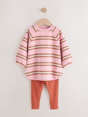 Pink/Cream Stripe Sweatshirt and Leggings Set (3mths-7yrs) - Image 5 of 9