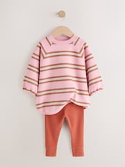 Pink/Cream Stripe Sweatshirt and Leggings Set (3mths-7yrs) - Image 7 of 9