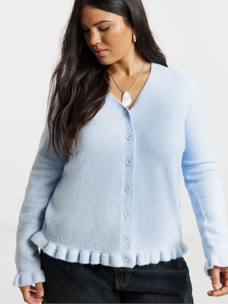 Simply Be Blue Frill Cardigan - Image 1 of 4 Simply Be Blue Frill Cardigan - Image 1 of 4