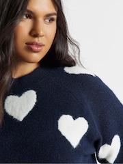 Simply Be Blue Heart Print Half Sleeve Jumper - Image 4 of 4