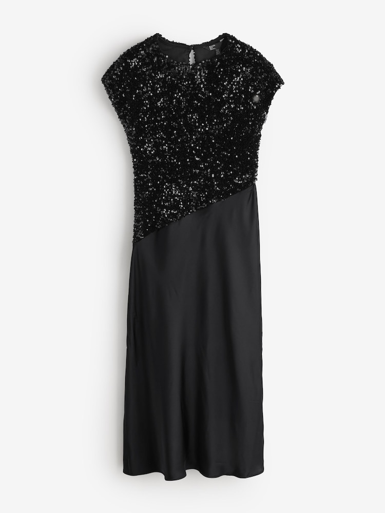 Friends Like These Asymmetric Sequin Satin Midi Dress - Image 1 sur 1