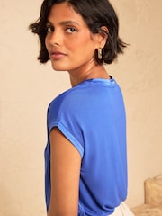 Love & Roses Cobalt Blue Satin Front Jersey T-Shirt - Image 4 of 4