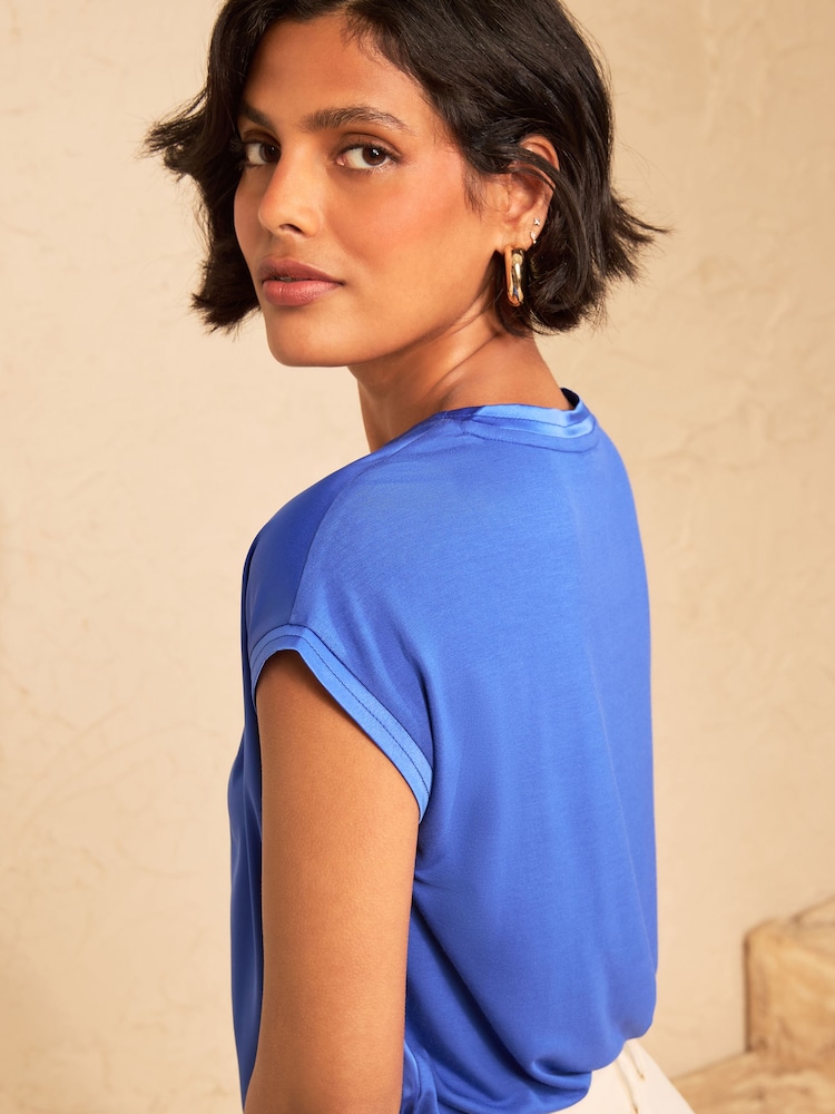 Love & Roses Cobalt Blue Satin Front Jersey T-Shirt - Image 4 of 4