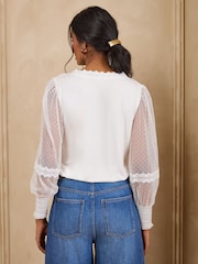 Love & Roses Ivory Spot Mesh Long Sleeve V-Neck Top - Image 5 of 5