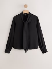 Black Overhead Tie Neck Long Sleeve Blouse - Image 5 of 7