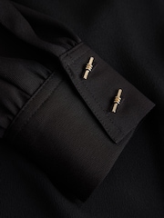 Black Overhead Tie Neck Long Sleeve Blouse - Image 6 of 7