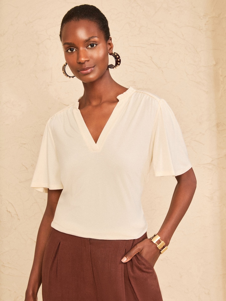 Love & Roses Ivory Notch Neck Flutter Sleeve T-Shirt - Image 1 of 4