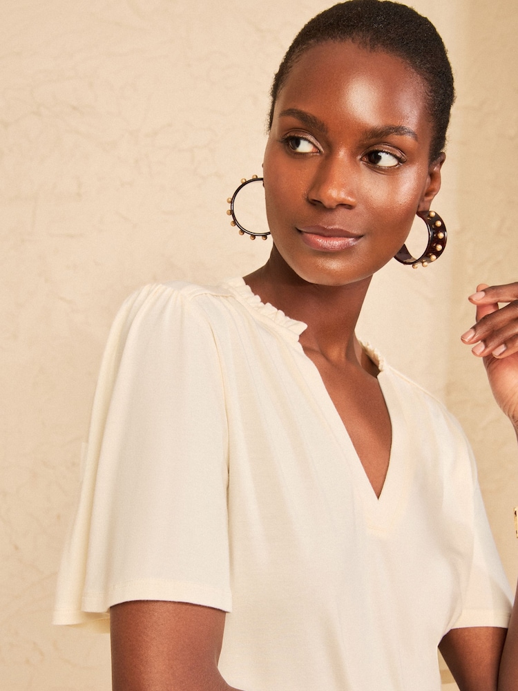 Love & Roses Ivory Notch Neck Flutter Sleeve T-Shirt - Image 2 of 4