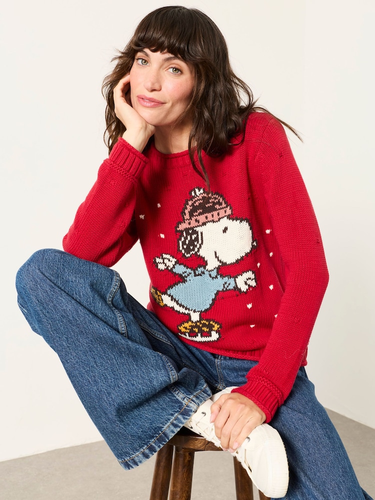 FatFace Red Snoopy Knitted Crew Christmas Jumper - Image 1 of 10 FatFace Red Snoopy Knitted Crew Christmas Jumper - Image 1 of 10