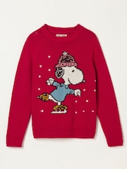 FatFace Red Snoopy Knitted Crew Christmas Jumper - Image 10 of 10