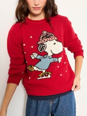 FatFace Red Snoopy Knitted Crew Christmas Jumper - Image 3 of 10