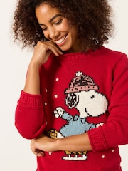 FatFace Red Snoopy Knitted Crew Christmas Jumper - Image 8 of 10