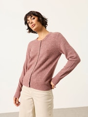 FatFace Halle Pink Sparkle Crew Neck Cardigan - Image 1 of 6