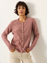 FatFace Halle Pink Sparkle Crew Neck Cardigan - Image 5 of 6