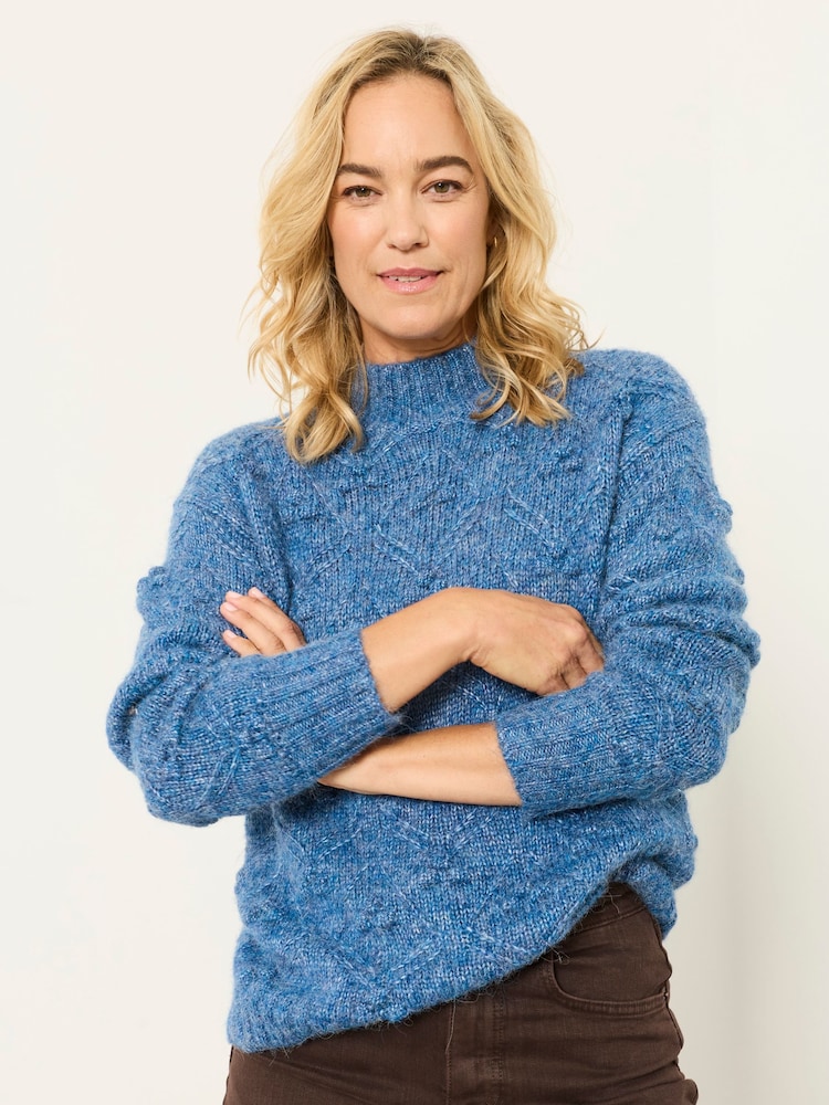 FatFace Light Blue Knitted Bobble Texture Jumper - Image 1 of 5