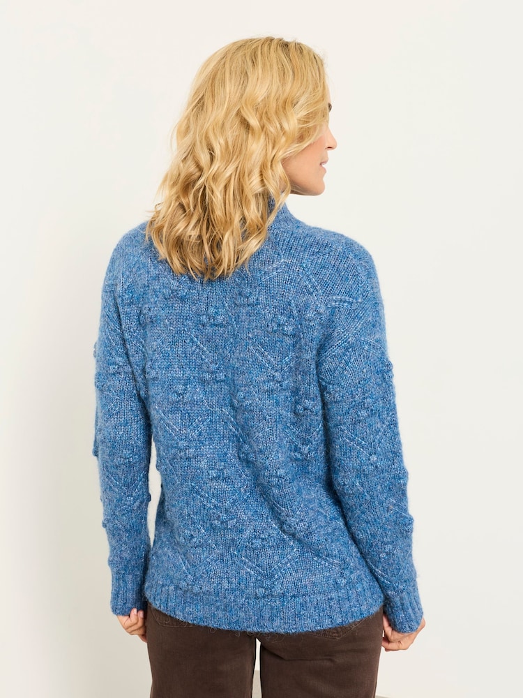 FatFace Light Blue Knitted Bobble Texture Jumper - Image 2 of 5