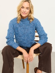 FatFace Light Blue Knitted Bobble Texture Jumper - Image 3 of 5