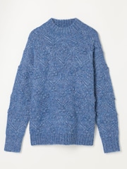 FatFace Light Blue Knitted Bobble Texture Jumper - Image 5 of 5