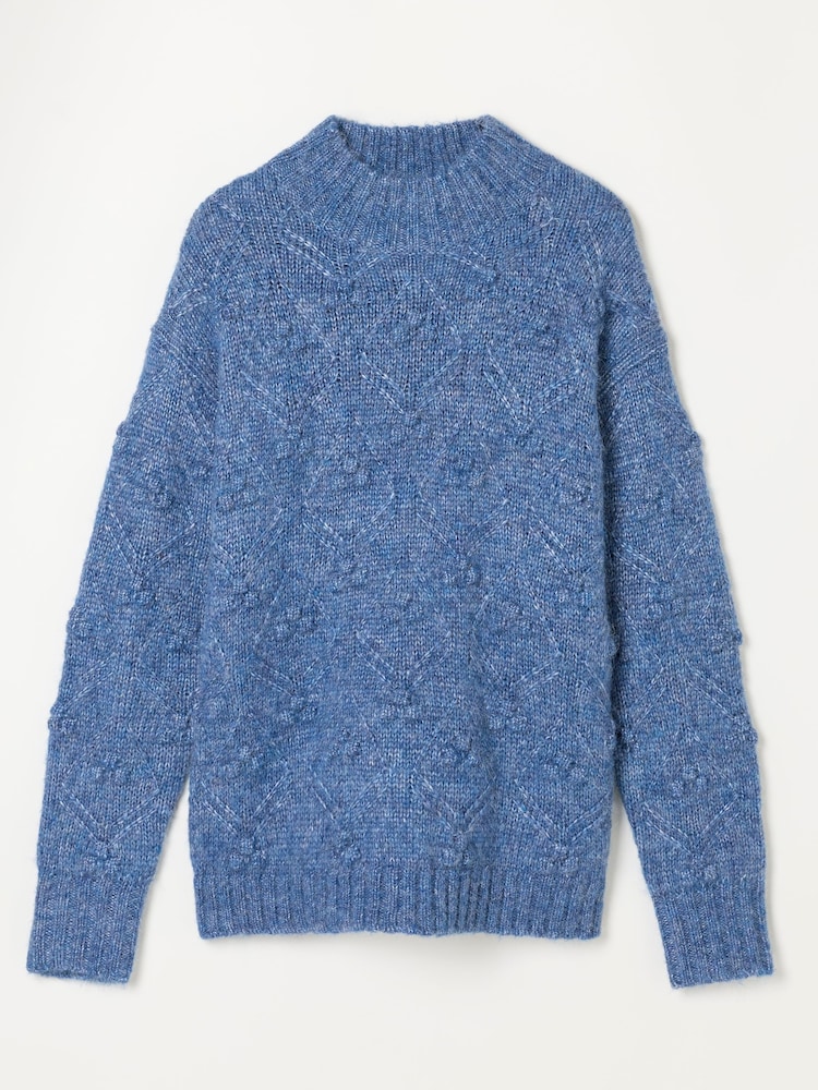 FatFace Light Blue Knitted Bobble Texture Jumper - Image 5 of 5