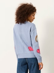 FatFace Blue Knitted Card Motif Crew Jumper - Image 2 of 5