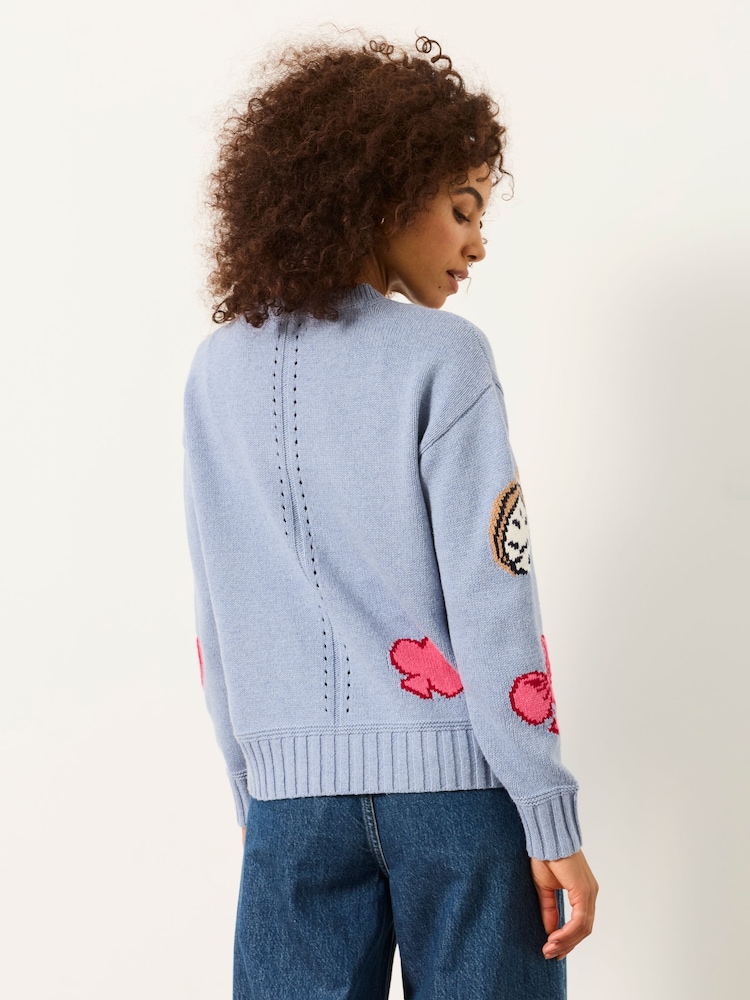 FatFace Blue Knitted Card Motif Crew Jumper - Image 2 of 5 FatFace Blue Knitted Card Motif Crew Jumper - Image 2 of 5