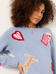 FatFace Blue Knitted Card Motif Crew Jumper - Image 3 of 5