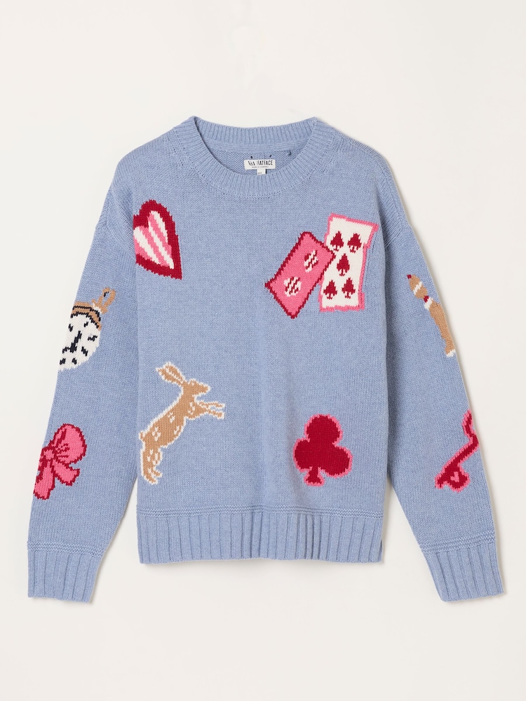 FatFace Blue Knitted Card Motif Crew Jumper - Image 5 of 5 FatFace Blue Knitted Card Motif Crew Jumper - Image 5 of 5