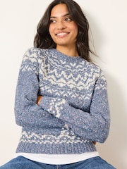 FatFace Mabel Blue Fairisle Knitted Crew Jumper - Image 1 of 6