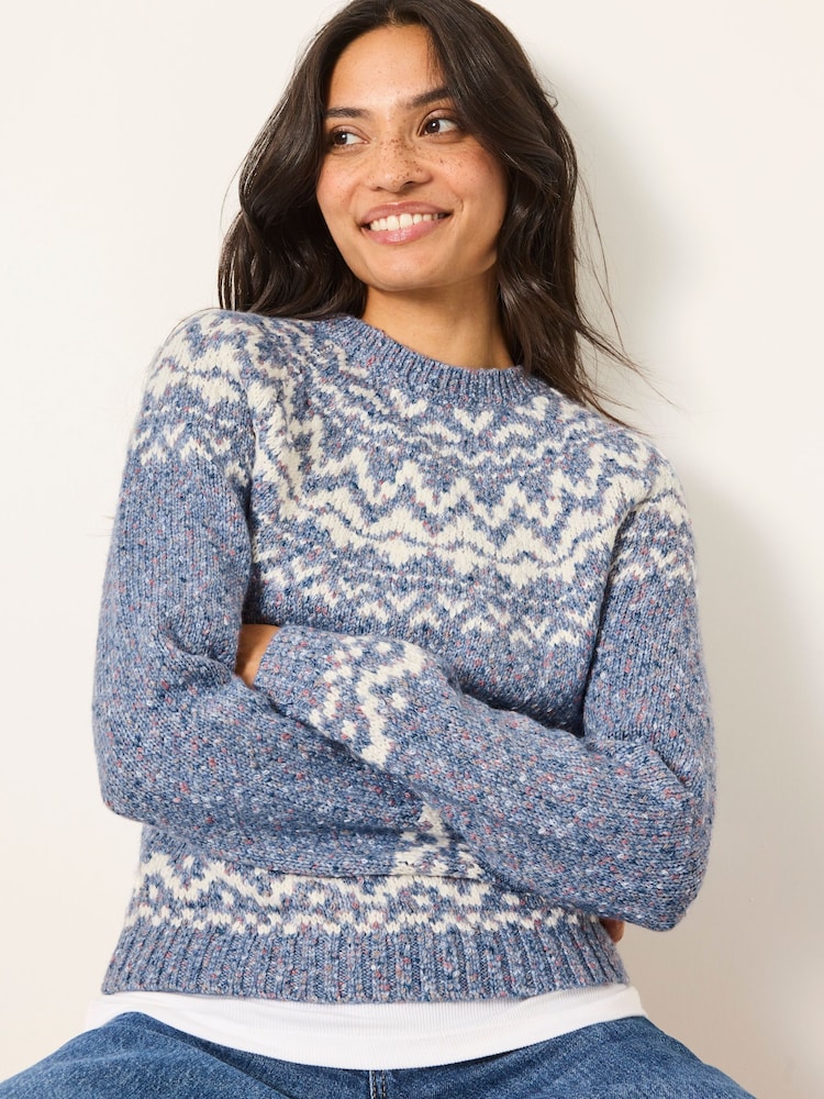 FatFace Mabel Blue Fairisle Knitted Crew Jumper - Image 1 of 6 FatFace Mabel Blue Fairisle Knitted Crew Jumper - Image 1 of 6