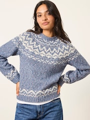 FatFace Mabel Blue Fairisle Knitted Crew Jumper - Image 4 of 6