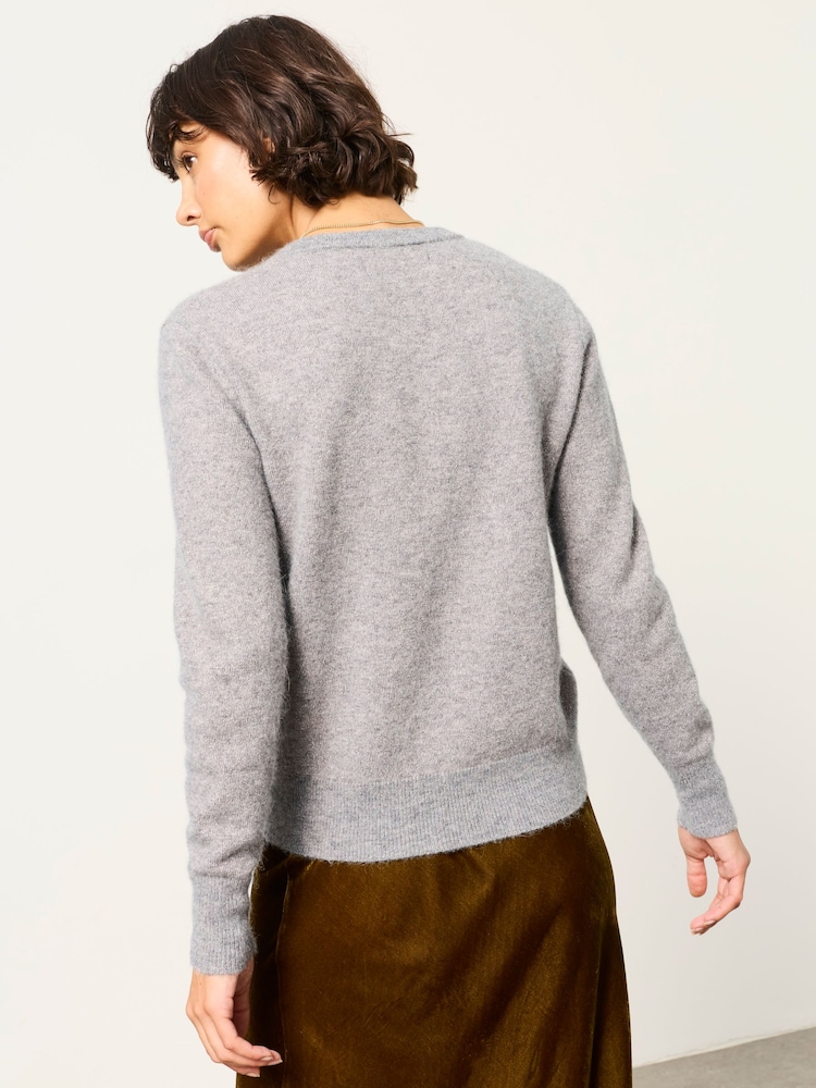 FatFace Halle Grey Sparkle Crew Neck Cardigan - Image 2 of 5 FatFace Halle Grey Sparkle Crew Neck Cardigan - Image 2 of 5