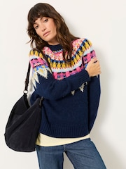 FatFace Navy Knitted Fantasy Fairisle Crew Jumper - Image 1 of 6