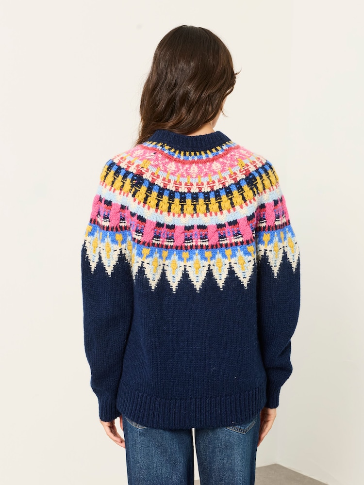 FatFace Navy Knitted Fantasy Fairisle Crew Jumper - Image 2 of 6 FatFace Navy Knitted Fantasy Fairisle Crew Jumper - Image 2 of 6