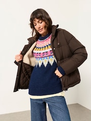 FatFace Navy Knitted Fantasy Fairisle Crew Jumper - Image 4 of 6