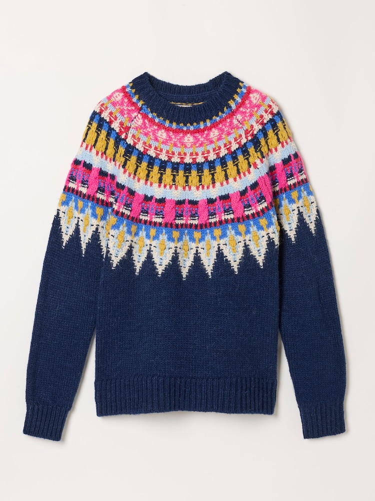 FatFace Navy Knitted Fantasy Fairisle Crew Jumper - Image 6 of 6 FatFace Navy Knitted Fantasy Fairisle Crew Jumper - Image 6 of 6