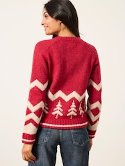 FatFace Red Reindeer Knitted Crew Christmas Cardigan - Image 2 of 5