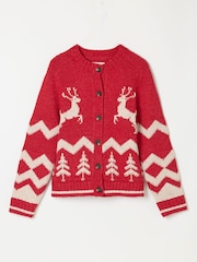 FatFace Red Reindeer Knitted Crew Christmas Cardigan - Image 5 of 5