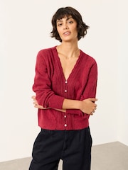 FatFace Skye Red Knitted Lace V Cardigan - Image 1 of 6