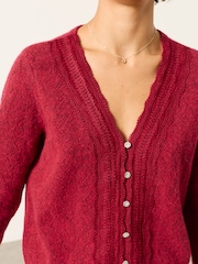 FatFace Skye Red Knitted Lace V Cardigan - Image 3 of 6
