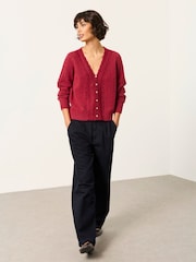 FatFace Skye Red Knitted Lace V Cardigan - Image 4 of 6