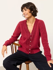 FatFace Skye Red Knitted Lace V Cardigan - Image 5 of 6