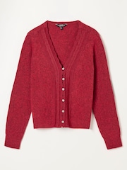 FatFace Skye Red Knitted Lace V Cardigan - Image 6 of 6