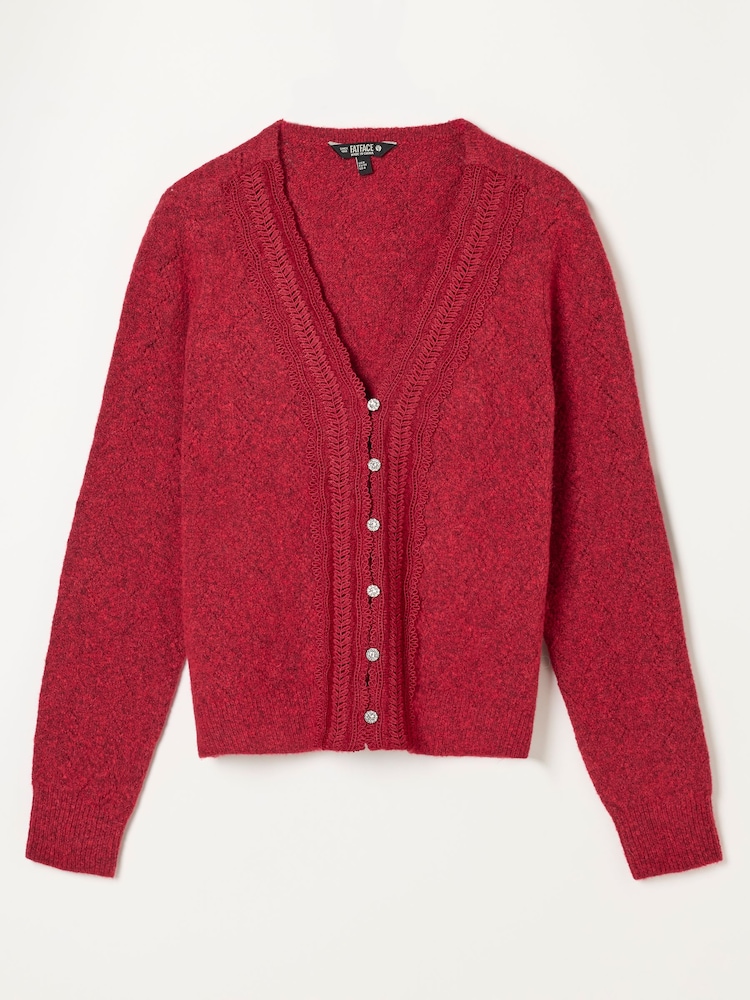 FatFace Skye Red Knitted Lace V Cardigan - Image 6 of 6 FatFace Skye Red Knitted Lace V Cardigan - Image 6 of 6